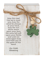 Irish Blessing Message Block w/Beaded Shamrock