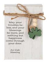 Irish Blessing Message Block w/Beaded Shamrock