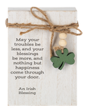 Irish Blessing Message Block w/Beaded Shamrock