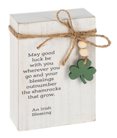 Irish Blessing Message Block w/Beaded Shamrock