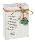 Irish Blessing Message Block w/Beaded Shamrock